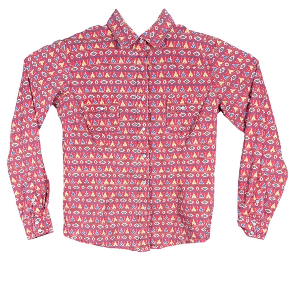 Panhandle Slim Womens Red Tribal Teepee Print Western Snap Shirt RLWSOSRZHR M